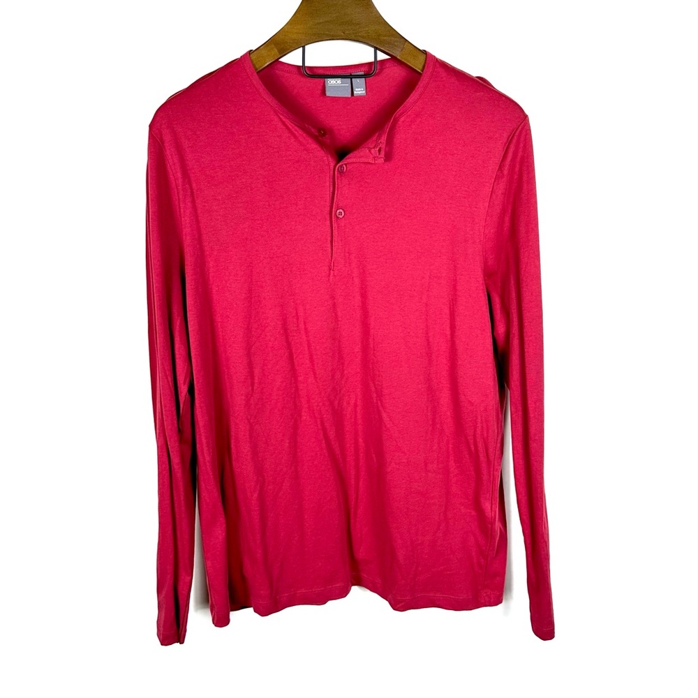 NWOT ASOS Henley Shirt In Crimson Red - Large